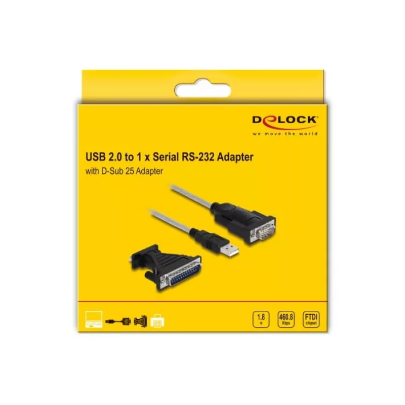 DeLOCK Adapter USB 2.0 Type-A to Serial RS-232 D-Sub 9 + D-Sub 25