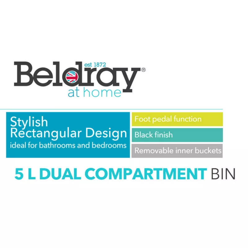 Beldray Dual Compartment Bin LA035235BLKFEU7 5 Litre Black, dual-section kitchen waste bin