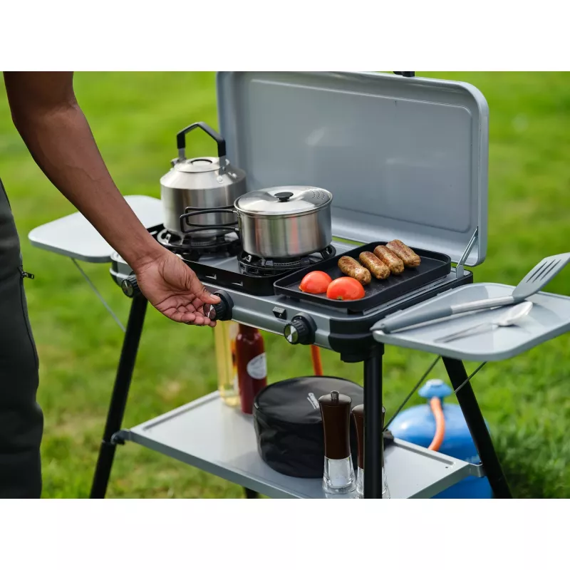 Camping Kitchen 2 Multi Cook Plus, gas stove Grey, 2 cooking zones 2x 1,8 kW + Grill Plate 0,9 kW, model 2025
