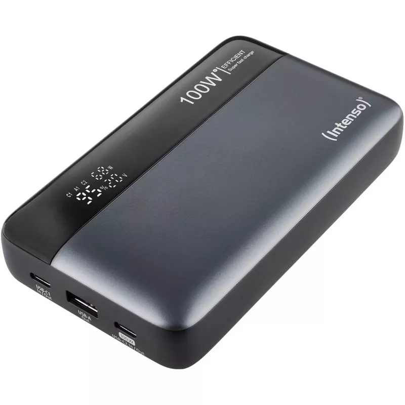 Power bank INTENSO 7350050 — 20000 mAh, 1× USB-A + 2× USB-C, 100 W total output, black/grey