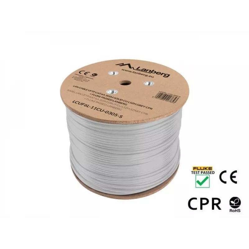 Network cable LANBERG LCUF6L-11CU-0305-S U/FTP Cat6a on reel, 305 m, 23 AWG, 500 MHz, grey