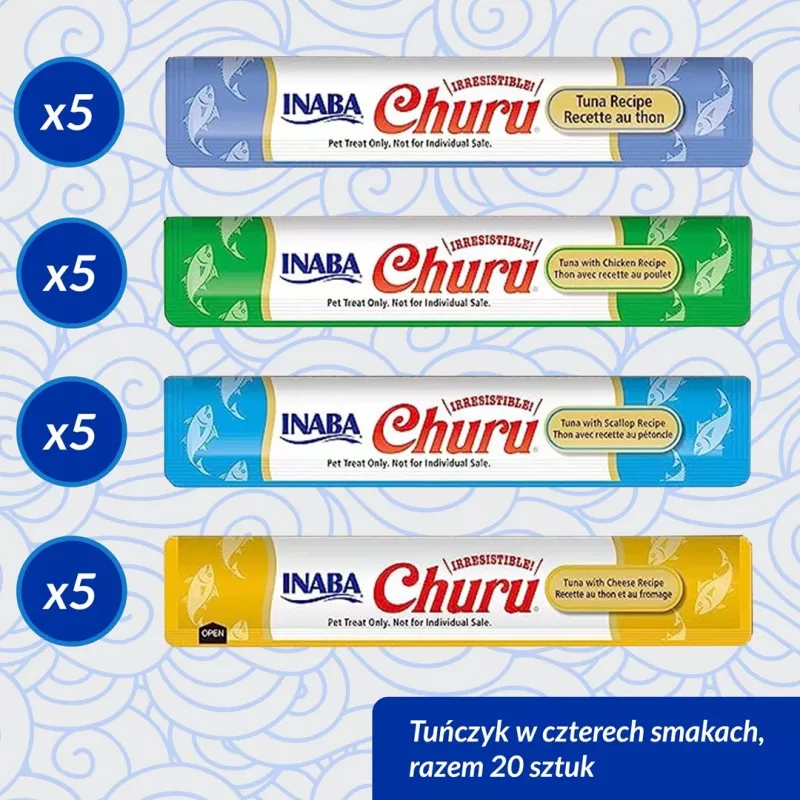 Wet cat treats INABA Churu Variety Box — Tuna, 20 x 14 g sachets, paste, moisture 88%, protein 8.5%
