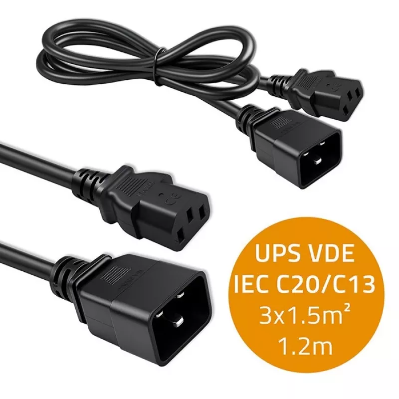 Power cable Qoltec 53991 Black 1.2 m C20 C13 coupler