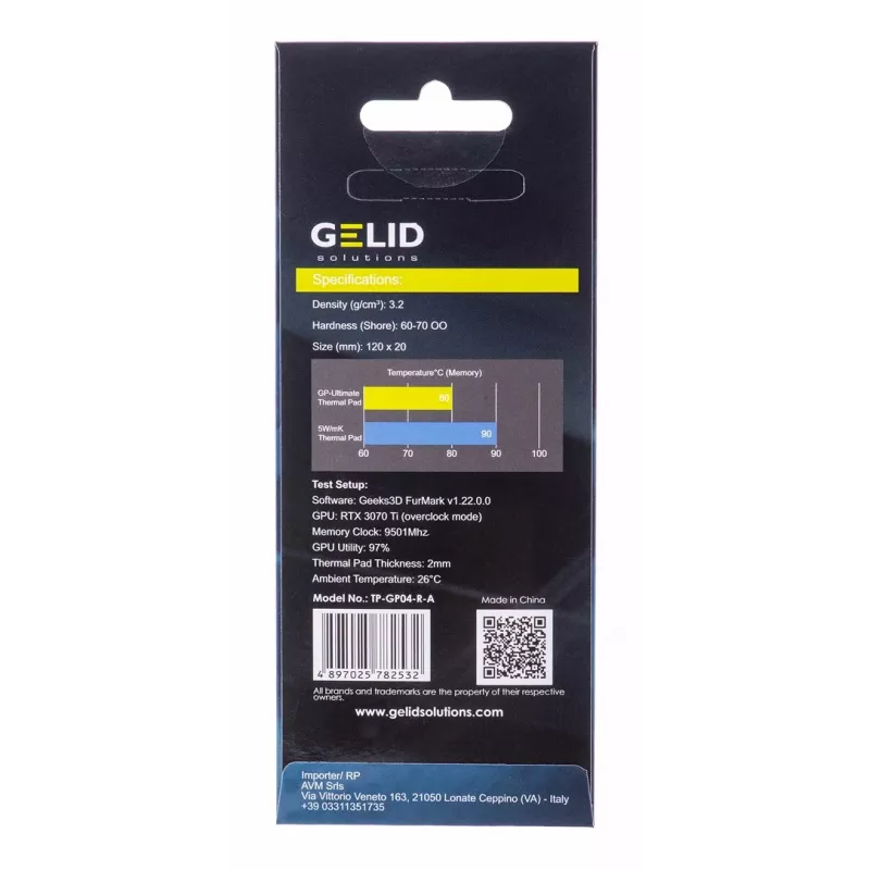 Thermal pad Gelid TP-GP04-R-A 120×20×0.5 mm, density 3.2 g/cm³, grey