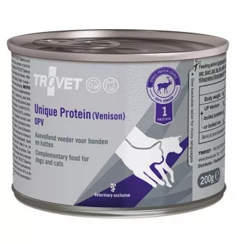 Wet pet food TROVET Unique Protein UPV Venison 200 g — complementary wet food for adult dogs and cats, grain‑free, sugar‑free