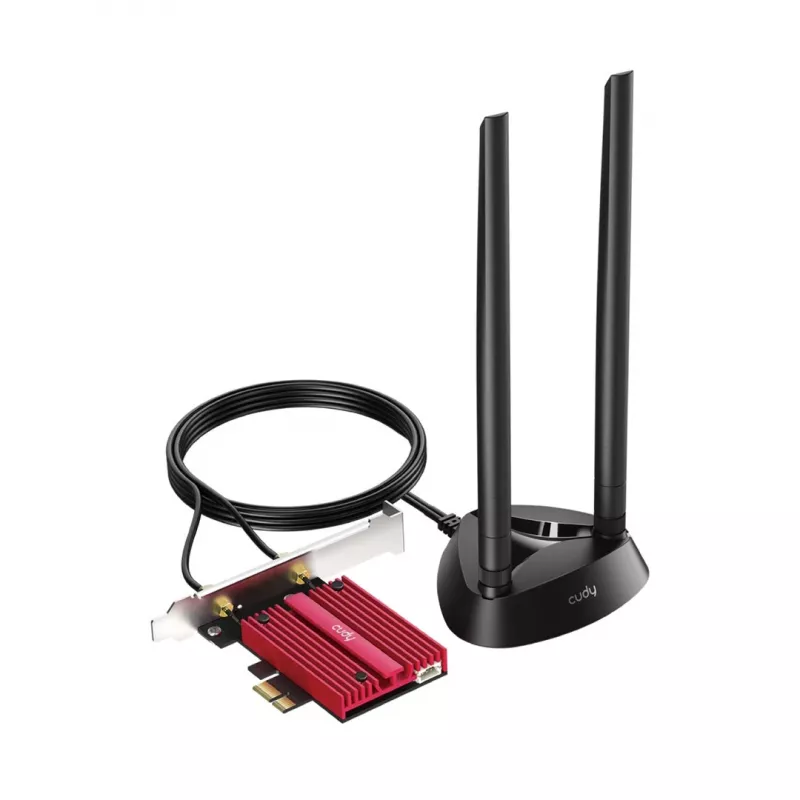 Internal WLAN Bluetooth Network Card Cudy WE9300S PCIe, Wi‑Fi 7 (802.11be) Tri‑band 2.4/5/6 GHz, 5765 Mbit/s, Bluetooth 5.4, external 2x2 antenna
