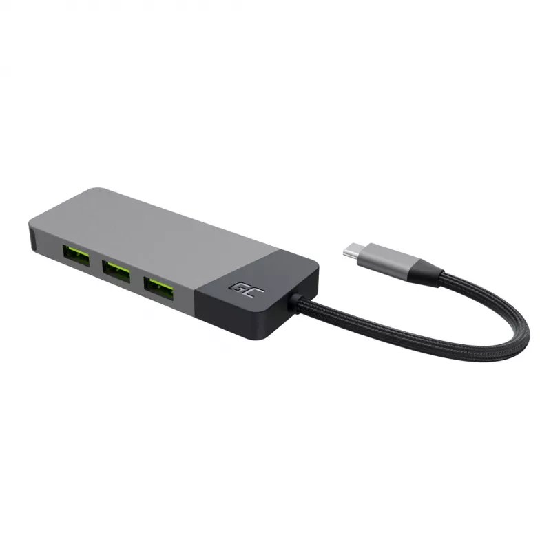 USB Type-C hub Green Cell HUBGC01 — 7 ports: 3×USB-A 3.2 Gen 1, 1×USB-C 3.2 Gen 1, HDMI, microSD+SD card reader — Silver