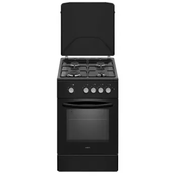 Gas stove MPM MPM-56-KGF-21/B — 4-burner stainless steel, oven 54 L, knob control