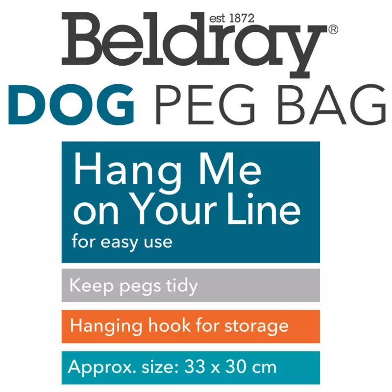 Laundry Peg Bag Beldray LA032005DFEU7 with Dog Print, Wall-Mounted Fabric Peg Storage
