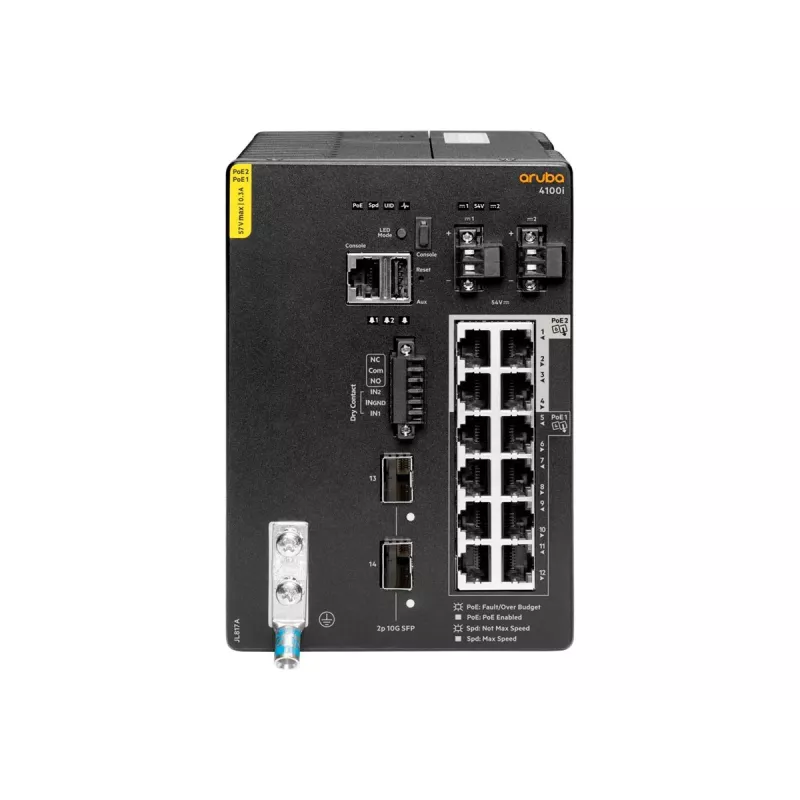 Hewlett Packard Enterprise HPE Aruba 4100i - Switch - 8 x 10/100/1000 (PoE Class 4) + 4 x 10/100/1000 (PoE Class 6) + 2 x SFP+ - DIN rail mountable - PoE Class 4 / PoE Class