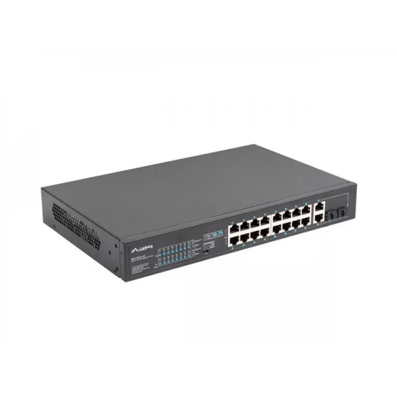 Unmanaged switch LANBERG RSFE-16P-2C-250 — 18-port Gigabit, 16x PoE+ (30W), 2x SFP, 250W, 1U, metal, rack-mount