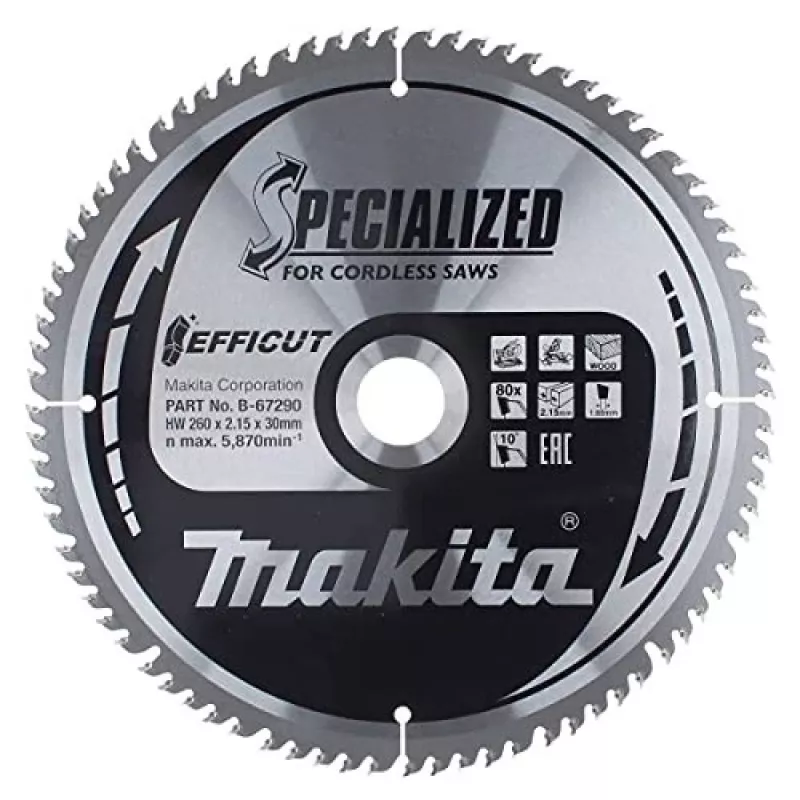 T.C.T. saw blade 260X2.15X30mm 10° T80 EFFICUT