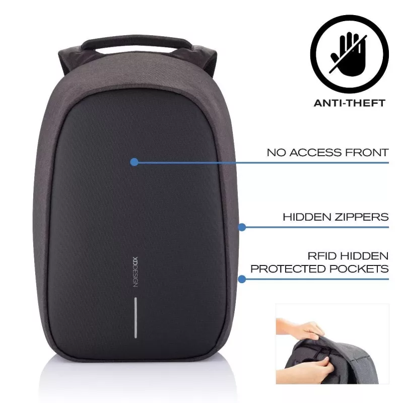 Backpack XDDESIGN Bobby Hero Small, anti-theft, 11.5 L, tablet up to 12.9 inch, PET/foam, black