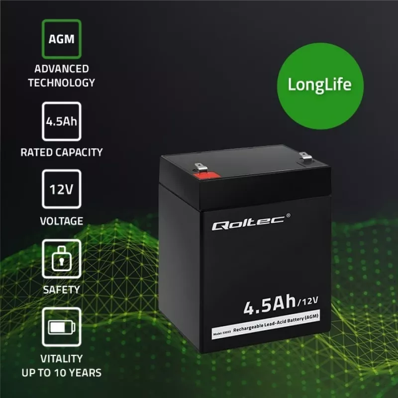 AGM Battery Qoltec 53033 4.5 Ah 15 V 65.5 A Motorcycle