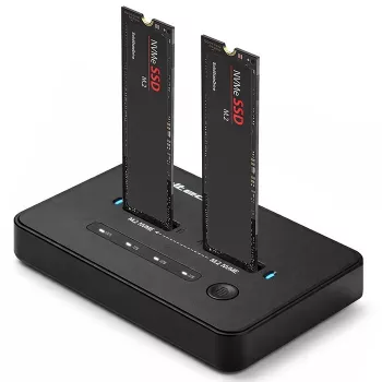 Docking station QOLTEC 52366 — dual M.2 NVMe PCIe SSD, USB-C 20Gb/s, supports up to 2×8TB, offline cloning
