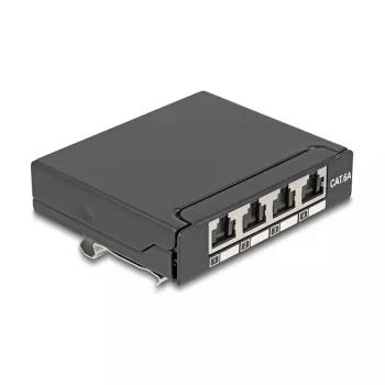 Patch panel DELOCK Mini Desktop RJ45 4-port Cat.6A shielded black, metal, 90×22×93 mm