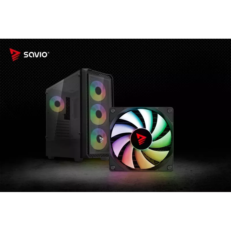 PC Cube Case SAVIO Noctis Glass RGB — Black, ATX/Micro-ATX, 210×410×450 mm, 3×120 mm front fans
