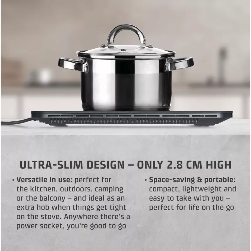 Caso ProSlim 2000 2236 Mobile single induction hob, Glass, Sensor-touch, Black
