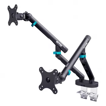 Monitor mount DIGITUS Dual design for 2×35 inch screens, clamp, 2×10 kg, VESA 75×75–100×100, tilt -45–90°