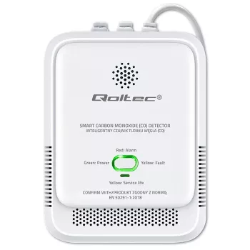 CO detector alarm QOLTEC 52576 — carbon monoxide sensor, 85 dB alarm