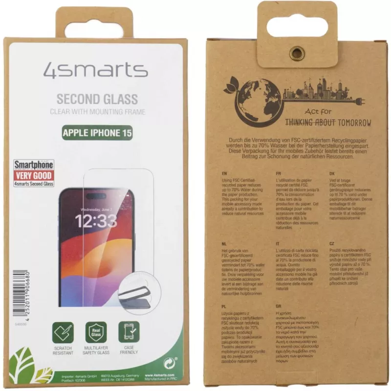 Screen Protector 4smarts 540595 for Apple iPhone 15 Bulletproof Tempered Glass