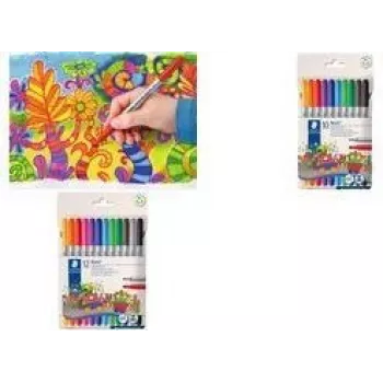 Felt Pen Staedtler 320 C12 Fine/Medium Black Blue Brown Green Grey Light Blue Light Grey Orange Pink Red Violet Yellow