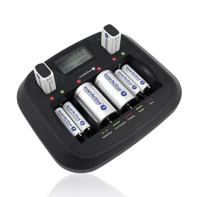 Battery charger everActive NC-900U Universal DC — charges AA, AAA, C, D, 9V, up to 6 cells, black