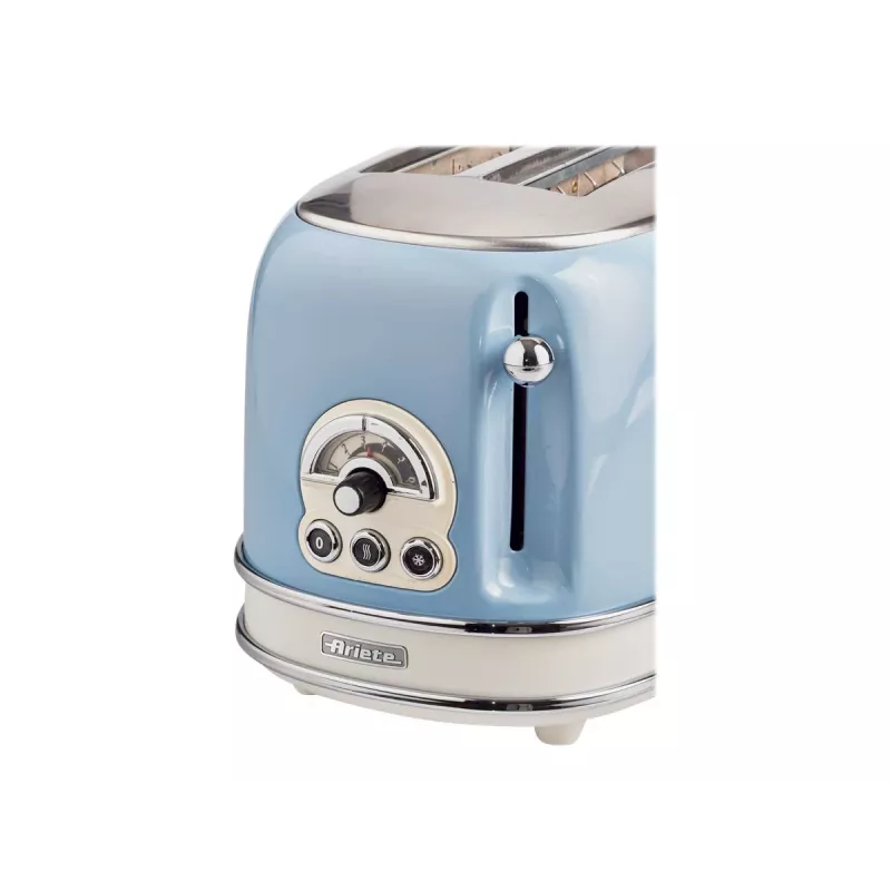 Ariete 155 Design 2 Slice Toaster with Sandwich Cages, 6 Toasting Levels, 810 W, Stainless Steel Body, Removable Crumb Tray, Pastel Blue