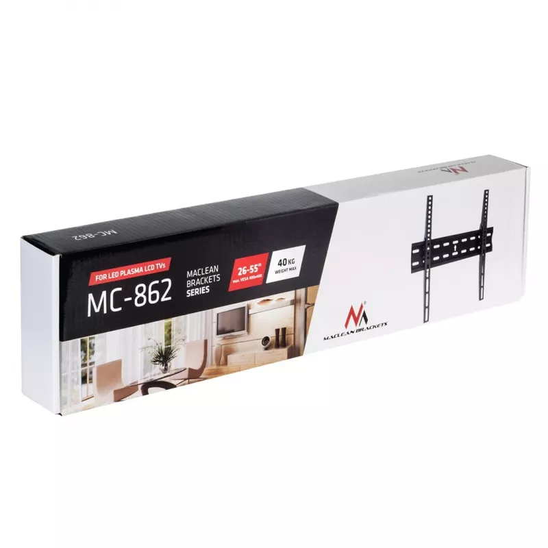 MACLEAN BRACKETS MC-862 Original Extra Sturdy Adjustable Easy Installation TV Bracket 26-55 40kg Universal Black max Vesa 400x400