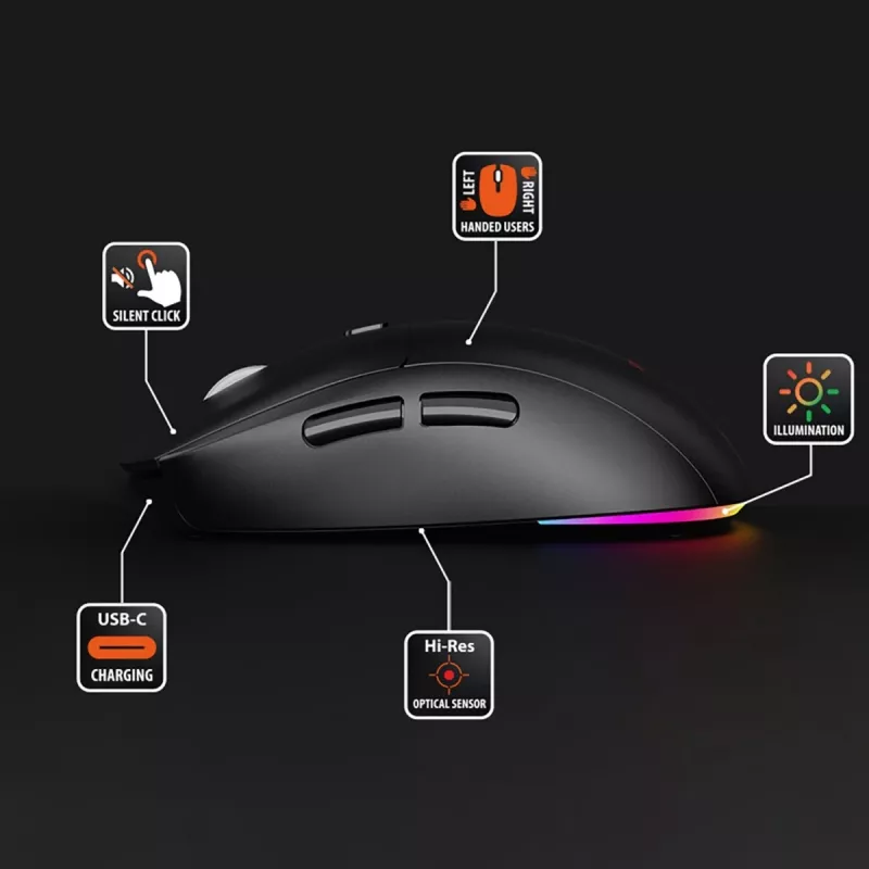 Wireless mouse MEDIA-TECH MT1124 BT/RF Silent & Recharge — ambidextrous, 3200 DPI, Bluetooth + 2.4 GHz USB, 6 buttons, rechargeable