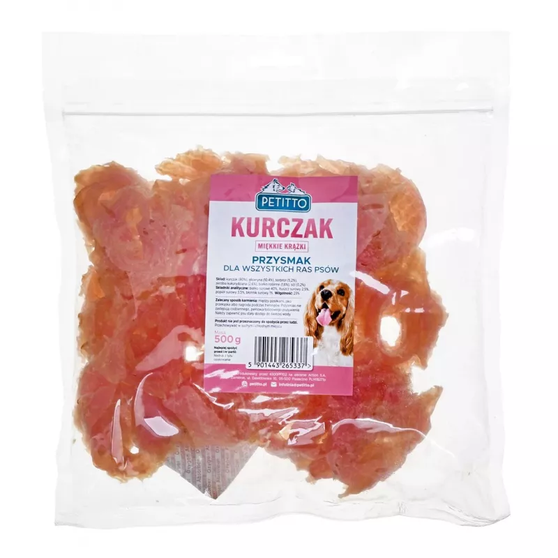 Dog treats PETITTO Soft chicken rings 500 g — soft chicken snack, 500 g pack, protein 40%, moisture 23%