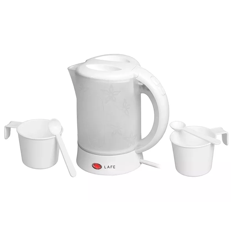 Electric kettle LAFE LAFCZA45865, stainless steel, 0.6 L, 600 W, light grey, hinged lockable lid