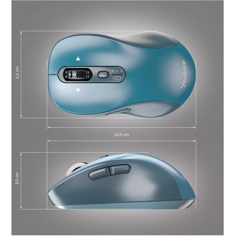 Wireless mouse YENKEE YMS2010BE dual-mode ergonomic, 2.4 GHz USB receiver + Bluetooth 5.1, 4-level DPI 1000–3200, 6 buttons