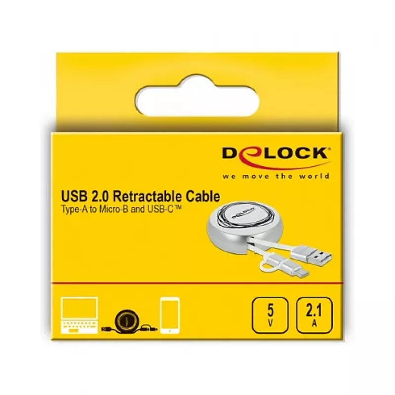 Retractable Cable DeLOCK USB 2.0 2 in 1 Type-A to Micro-B and USB-C™