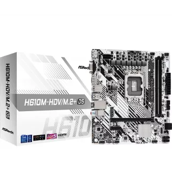 Motherboard ASRock H610M-HDV/M.2+ D5 — Intel H610, LGA 1700, microATX, 2× DDR5 DIMM, M.2, HDMI 2.1, DP 1.4