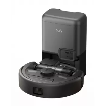 Robot vacuum Eufy E20 Black — round, dust-bag base station, 150 min runtime, 35 cm diameter