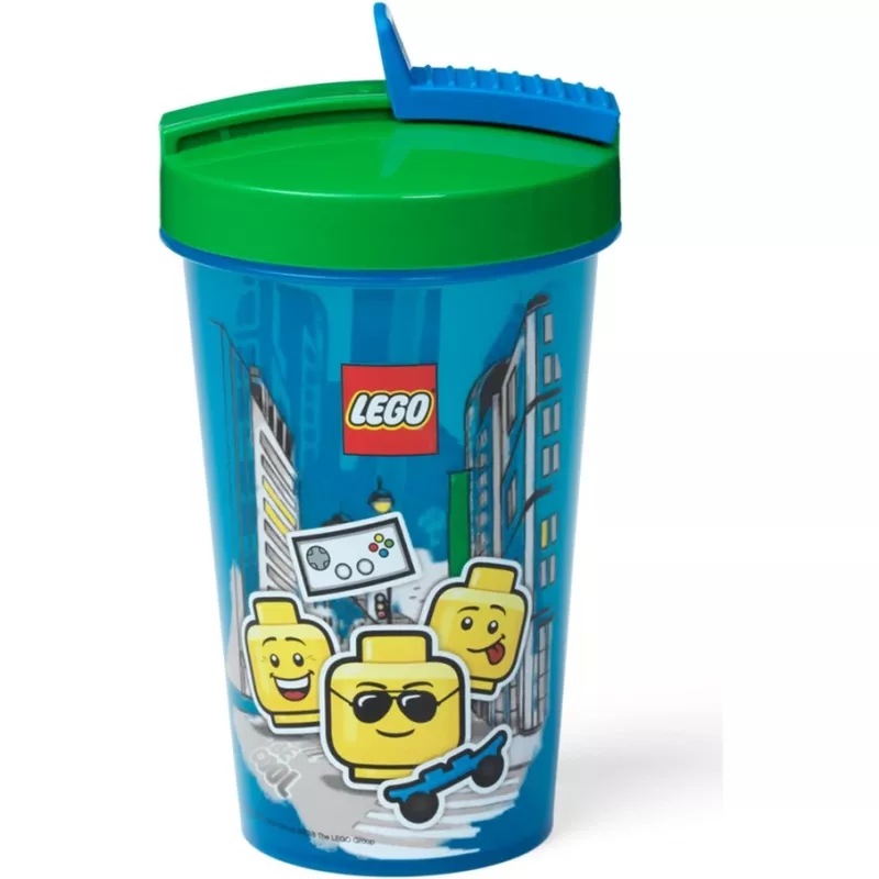 Room Copenhagen LEGO cup with straw Iconic Boy Bright Blue (blue/green, 500ml)