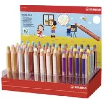 Colored pencil/stick Stabilo Multitalentstift woody 7.60 cm (3) — 48-color round display, multi-use: colored pencil, watercolour, wax crayon