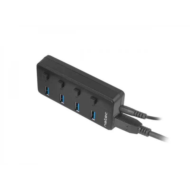 USB hub NATEC MANTIS USB 2.0 Type-B — 4x USB 3.2 Gen 1 Type-A ports, black, 0.8 m cable, AC adapter, power switch