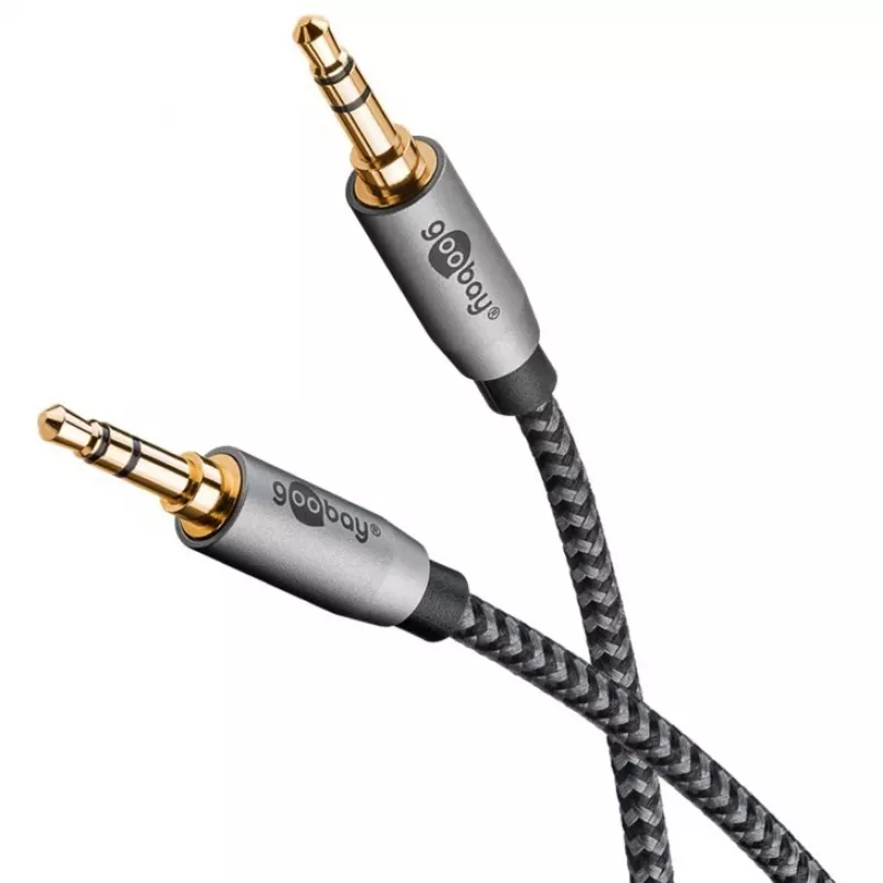 Plus Audio Connection Cable AUX 3,5mm stereo (black/Silver, 2 Meter)
