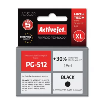 Activejet AC-512R Ink (replacement for Canon PG-512; Premium; 18 ml; black)