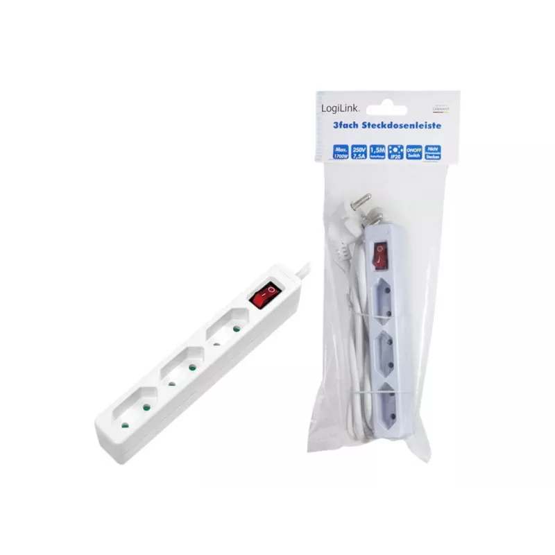 Power Extension LogiLink LPS230 1.5m 3 AC Outlets Indoor White