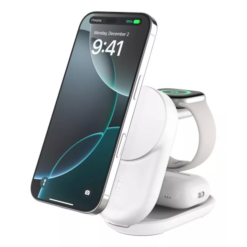 Indoor Charger Belkin UltraCharge 25w Qi2 3in1 Magnetic Charger EU White Round