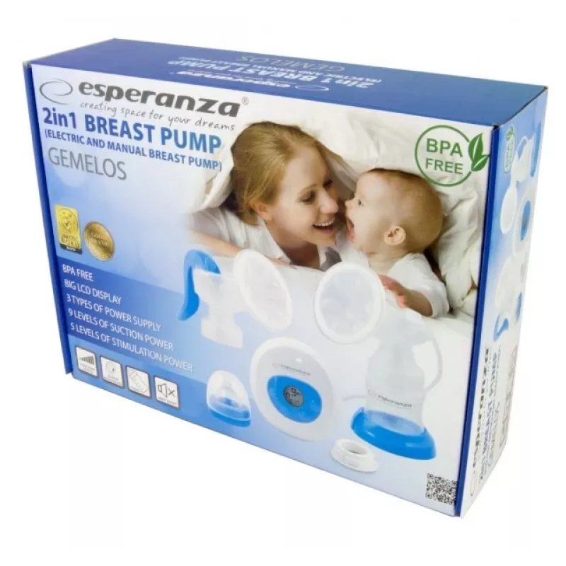 Breast pump ESPERANZA ECM003B Electronic 150 ml, built-in display, blue/white, 100–240V AC