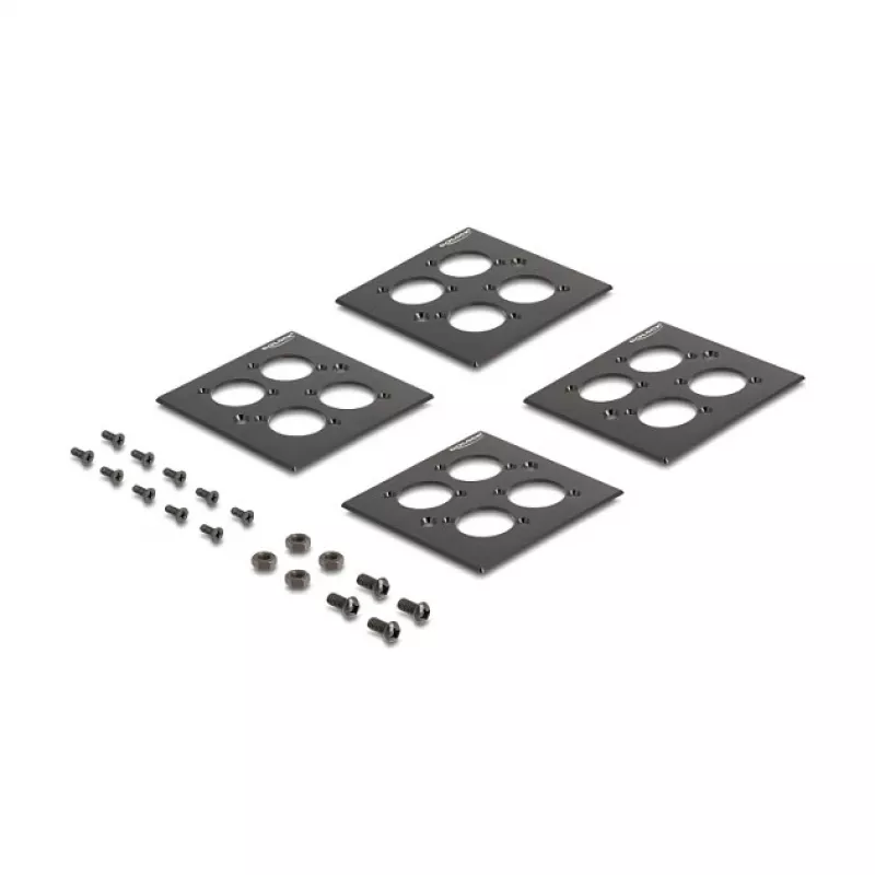 DeLOCK 88195 D-Type 19-inch patch panel with 4 plates, 16 ports, 2U, black