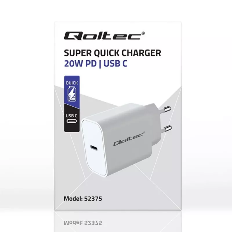 QOLTEC Super Quick PD Charger 20W USB-C (5V/12V) – Portable Fast Charger