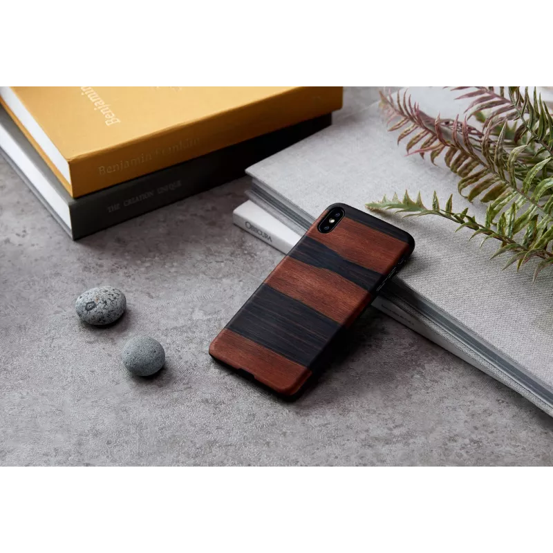 Smartphone case man and wood for iPhone XS Max — ebony black, protective hard back cover