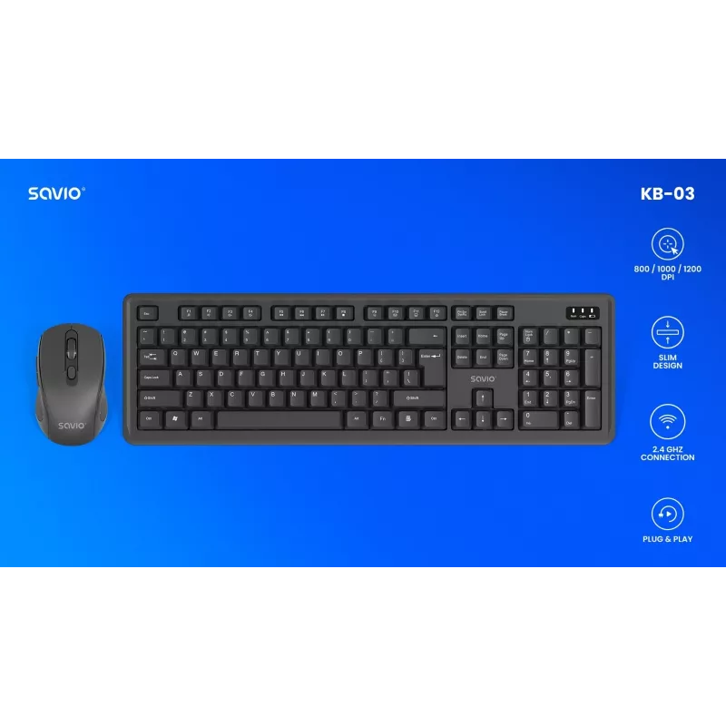 Savio KB-03 keyboard Mouse included Home/Office USB QWERTY US English Black