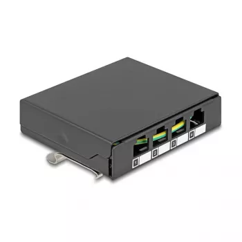 DELOCK Blank Panel 4-port for Keystone RJ-modules, black, metal – table/wall/DIN-rail mounting