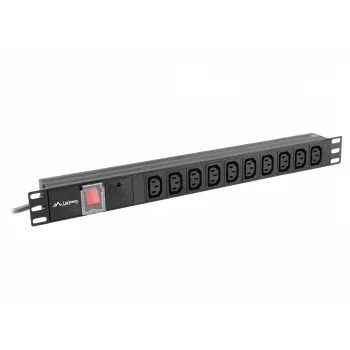 Power distribution unit LANBERG PDU-10I-0200-IEC-BK — 10× C13 outlets, 2 m cable, 10 A, 2500 W, black